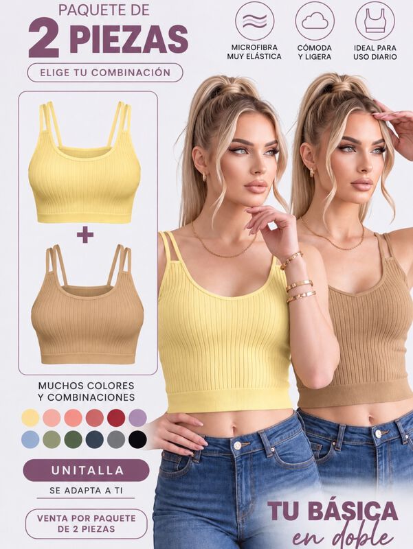 Set 2 Tops De Mujer Deportivo Top-1015-px2 Amar... image number null