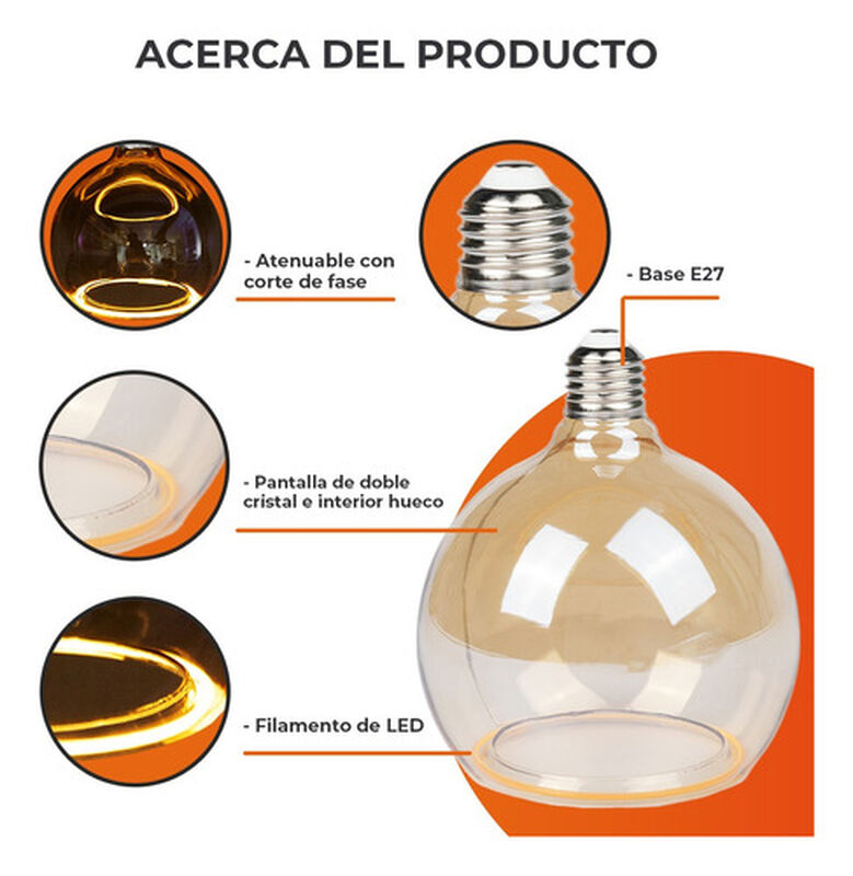Foco Globo Led 4w Luz Ámbar E27 Atenuable Tecno... image number null