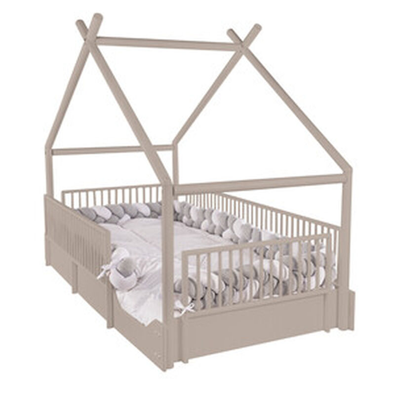 Cama Moderna Montessori de Madera con Barandale... image number null