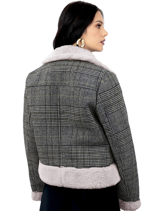 Chamarra Vintage Glamur Mujer Afelpada Gris Obs... image number null