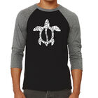 Camiseta Ragl&aacute;n de B&eacute;isbol Word Art Para Hombre - Tortuga Honu - Islas Hawaianas - Negro Gris