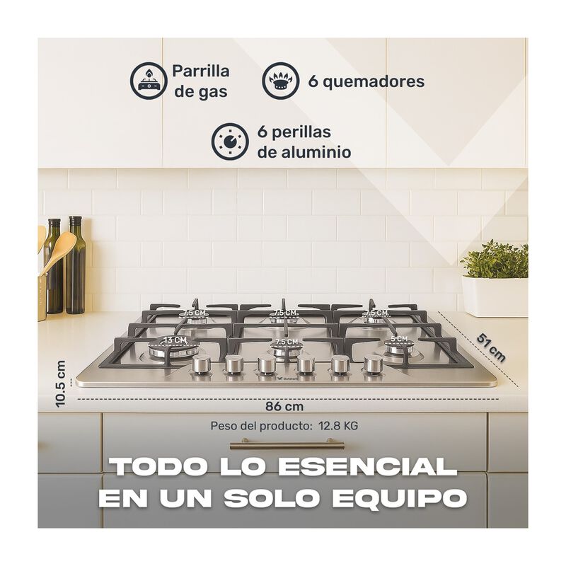 Parrilla Gas 6 Quemadores Empotrable Acero Inox... image number null