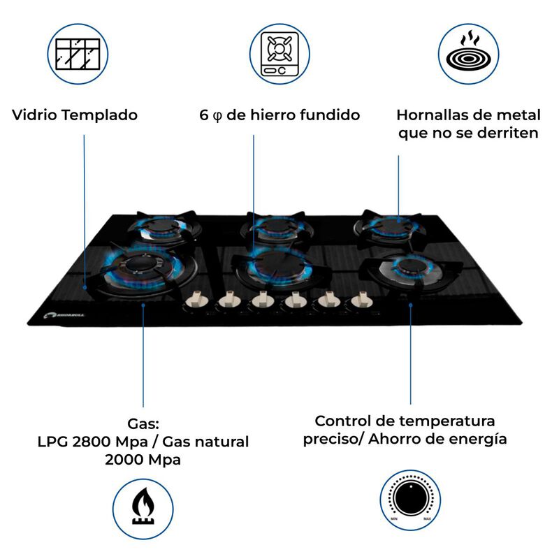 Estufa de vidrio 6 quemadores Shorbull image number null