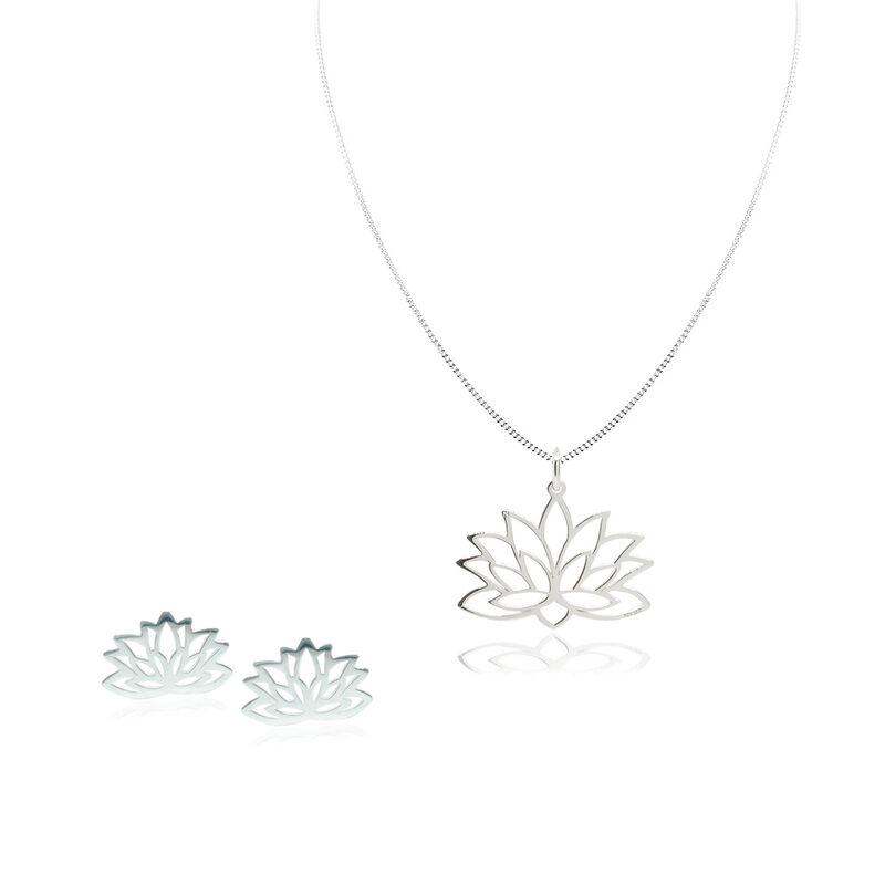 Set de Aretes y Dije Flor de Loto de Plata .925 image number null
