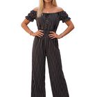Jumpsuit Ves-1046 Negro De Manga Corta Y Pierna Amplia