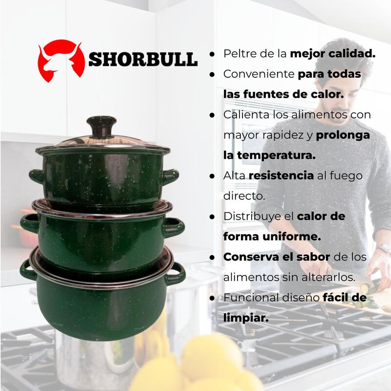 Juego de ollas de Peltre  verde con tapa 6 pz I... image number null