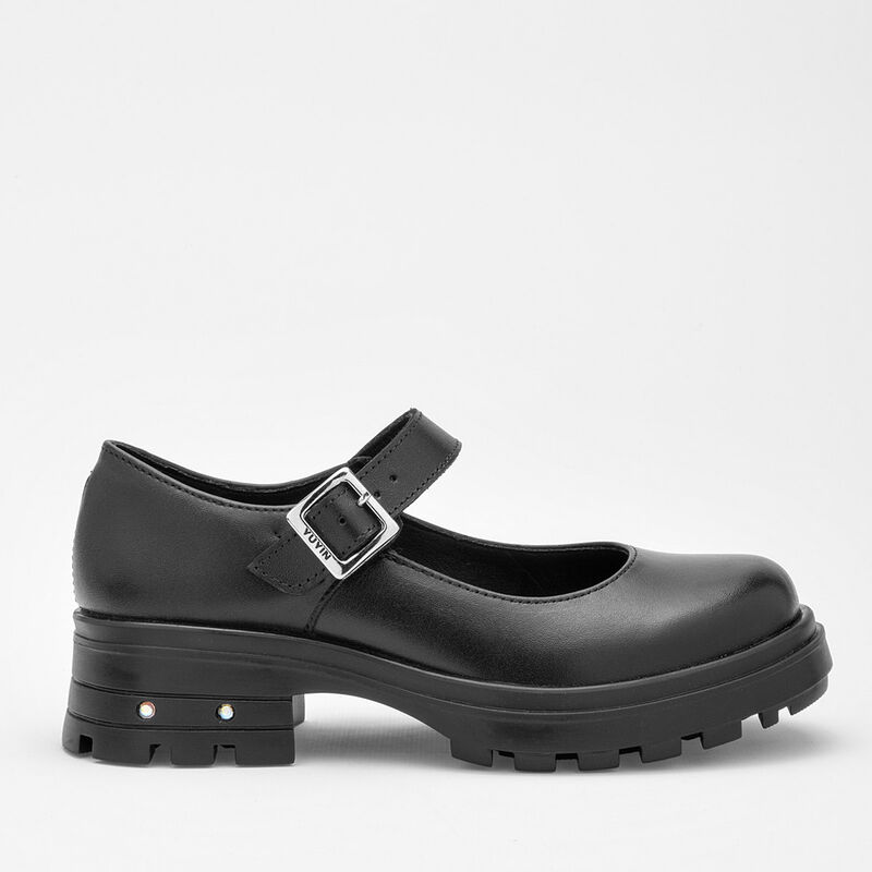 Yuyin Zapato Escolar De Piel Para Ni&ntilde;a Negro Co... image number null