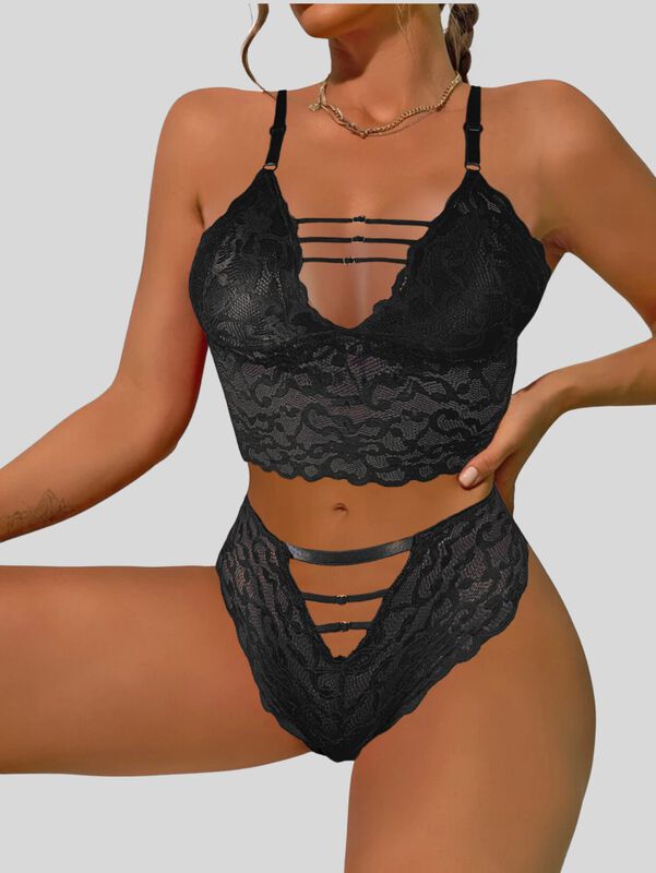 Set De 2 Conjunto Lencería Tanga Y Bralette con... image number null