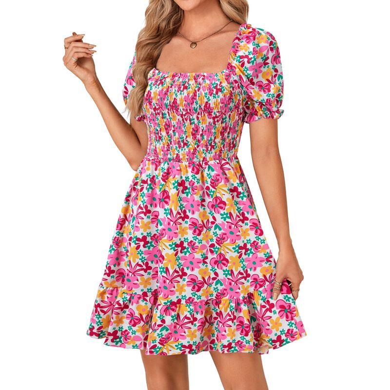 Vestido Rooscier Estampado Floral Rosa con Cint... image number null