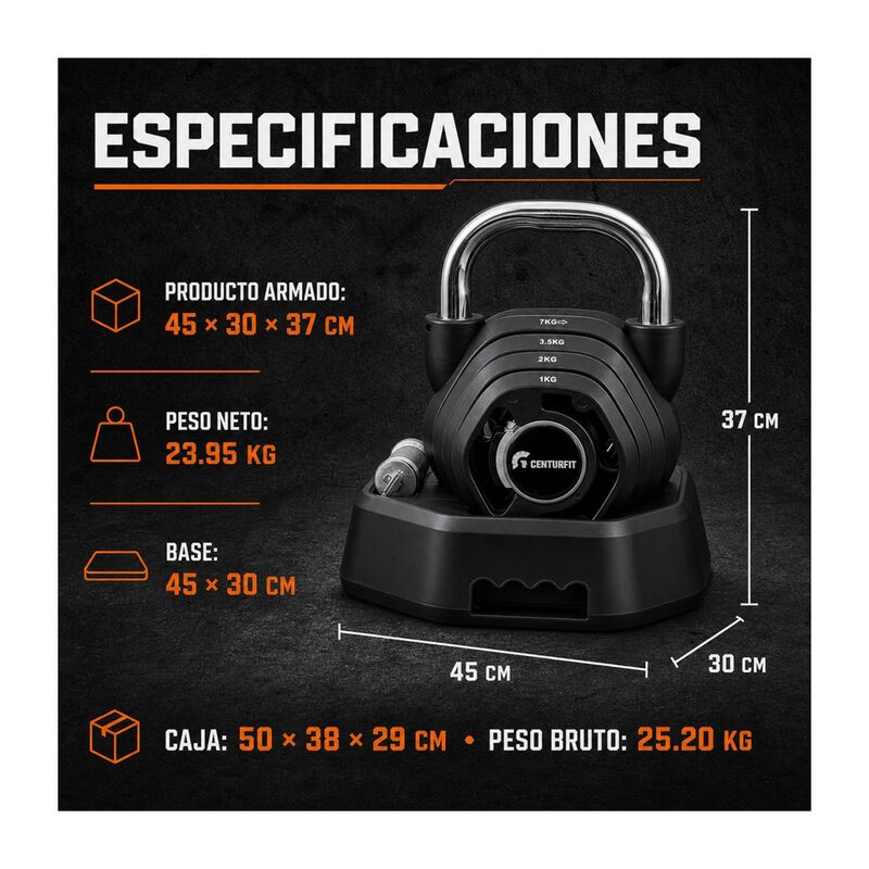 Set Pesa Rusa Ajustable 3en1 20kg Kettlebell Ma... image number null