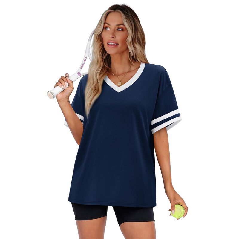 Blusa Wiholl Cuello V Manga Corta Rayas Azul Ma... image number null