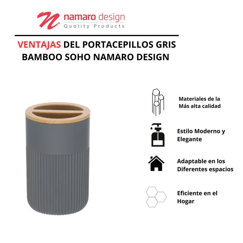Portacepillos De Dientes Gris bamboo Soho Namar... image number null