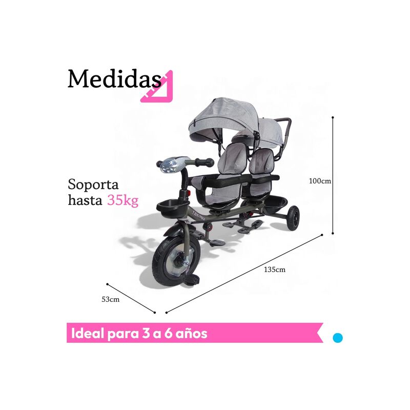 Triciclo Para Ni&ntilde;os Gemelar Doble Tek-2029 Gira... image number null