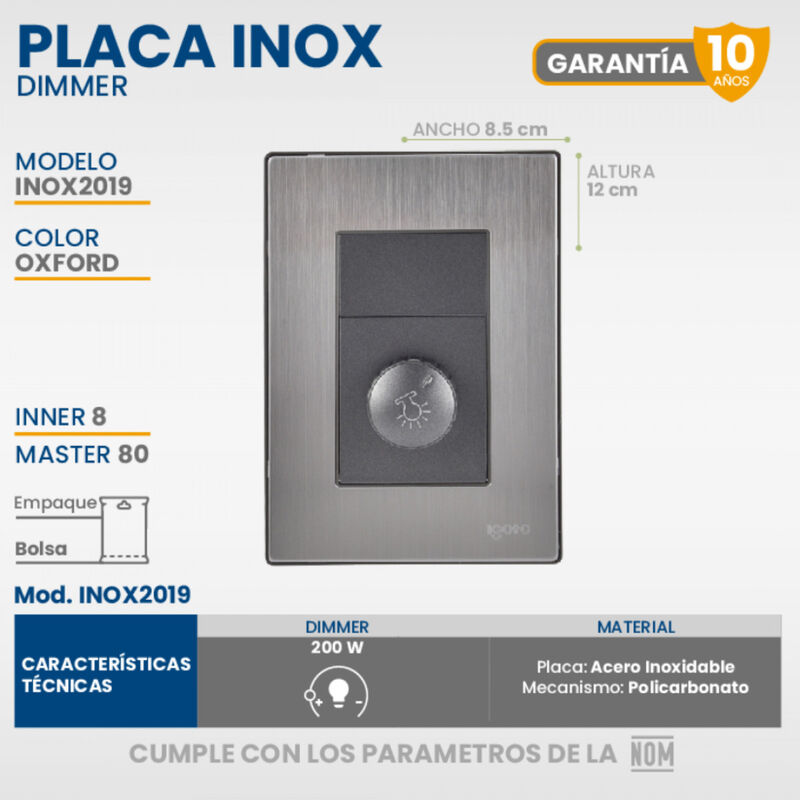 Paquete 5 piezas Placa Armada Con Dimmer Acero ... image number null