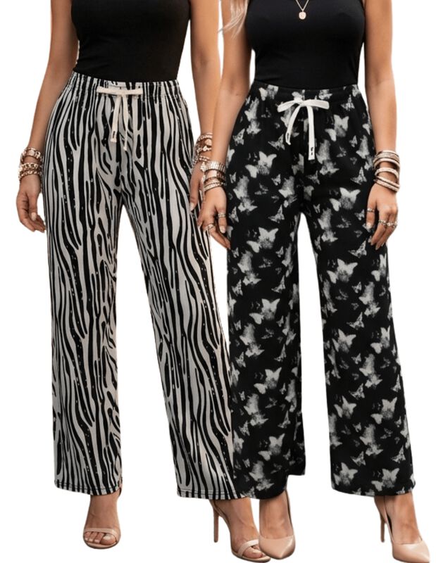 Set De Dos Pantalones De Mujer De Corte Ancho M... image number null