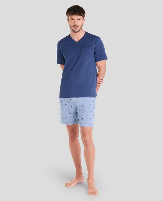 Pijama con Estampado de Palmeras Marino image number null