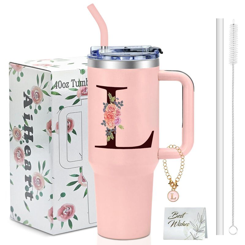 Vaso T&eacute;rmico Aiheart 1183 ml Rosa Con Asa Y Paj... image number null