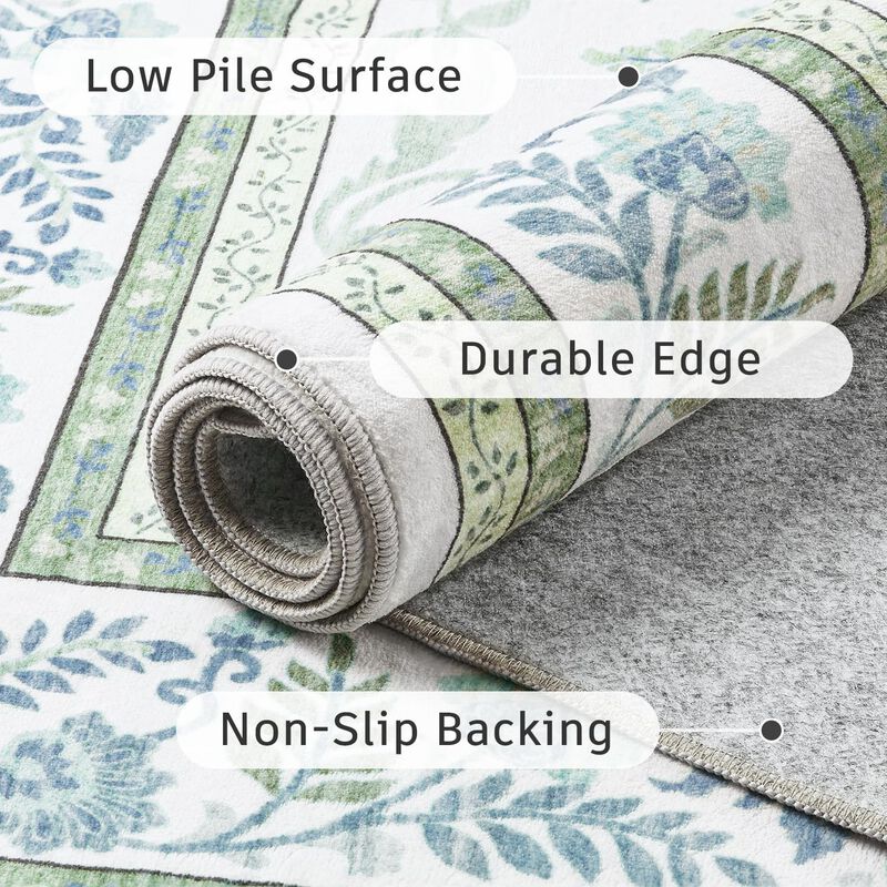 Alfombra Dcx 127 cm Floral Lavable Verde Y Azul image number null