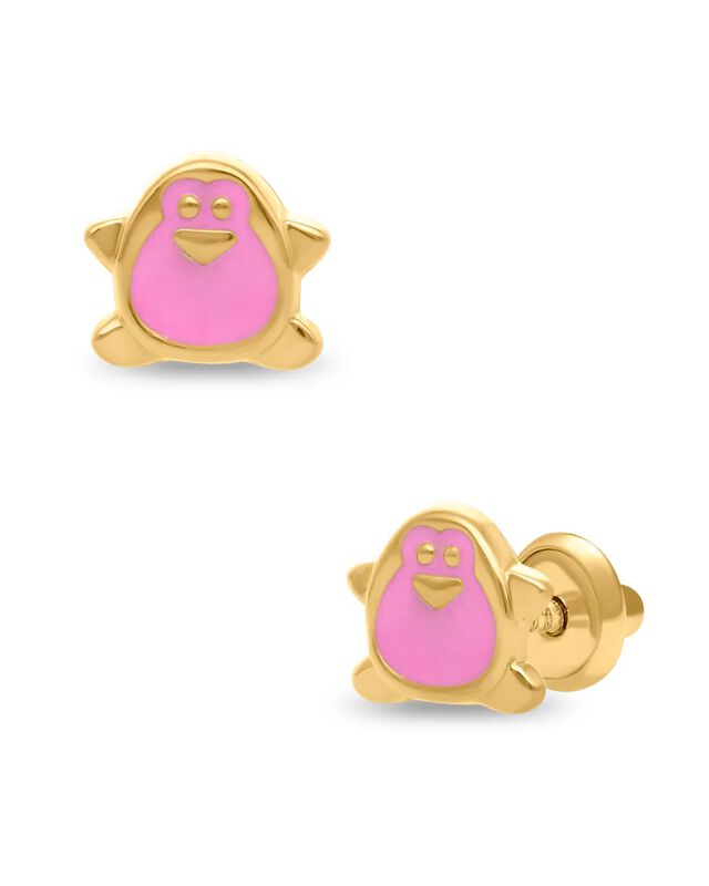 Broqueles De Ping&uuml;ino En Oro Amarillo 14k Con E... image number null