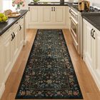 Alfombra Corredor Dukino 183 cm x 61 cm Lavable Con Dise&ntilde;o Floral Vintage Negro