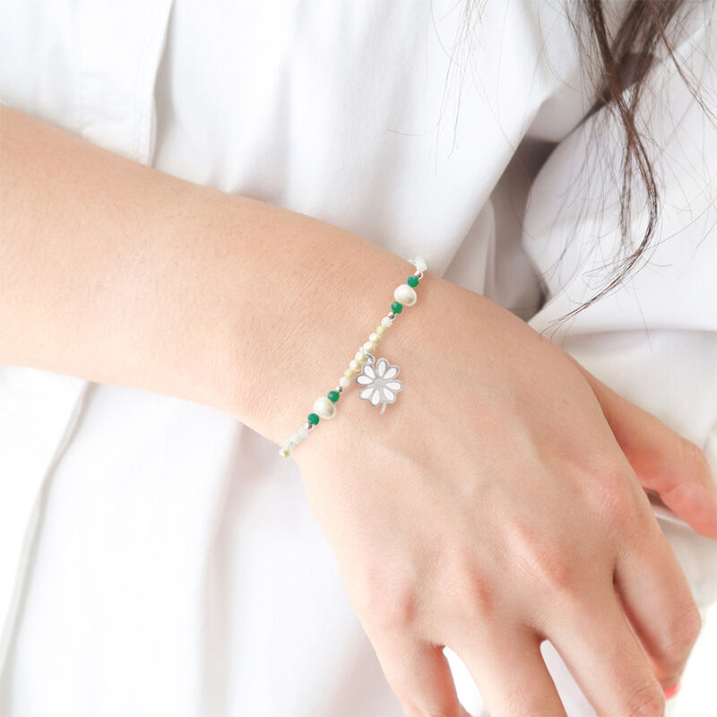 Pulsera Suerte Charm Tr&eacute;bol de Plata con Piedra... image number null