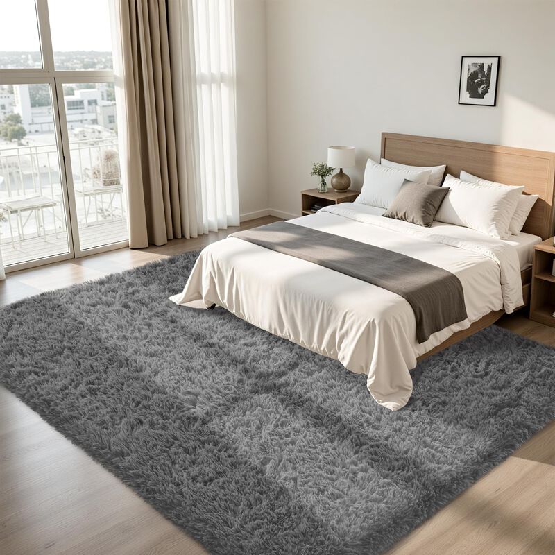 Alfombra Xafir 244 &times; 152 cm Gris Oscuro De Pelo... image number null