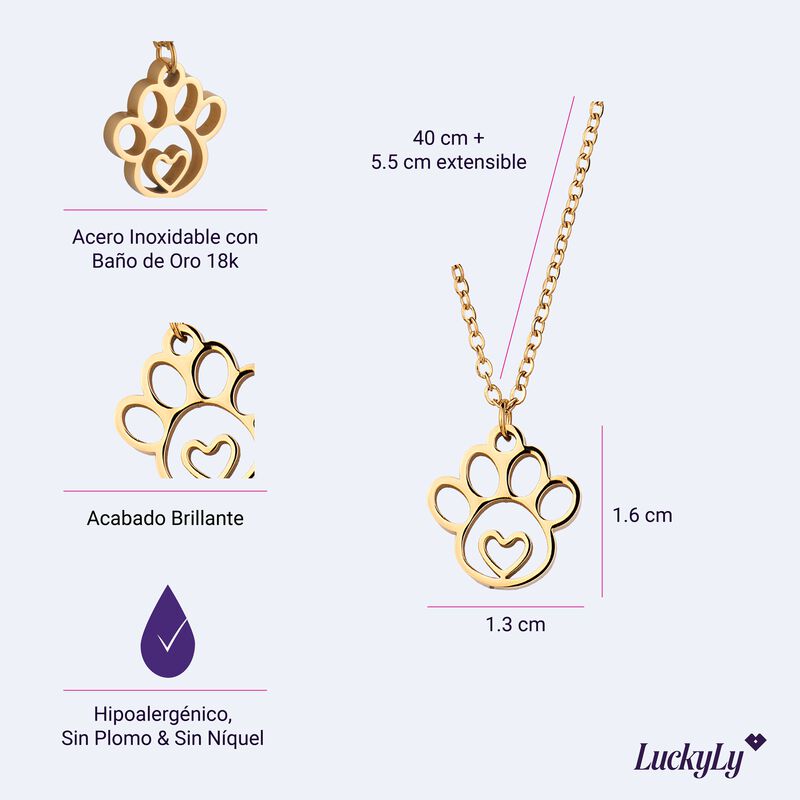 Collar Acero Inoxidable, Huella Gato Perro Cora... image number null