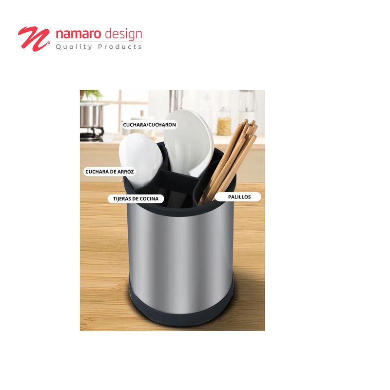 Porta Utensilios Giratorio Redondo De Acero Ino... image number null