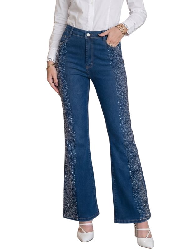 Jeans Flare Mujer Con Pedrer&iacute;a Y Brillos Mezc-1... image number null