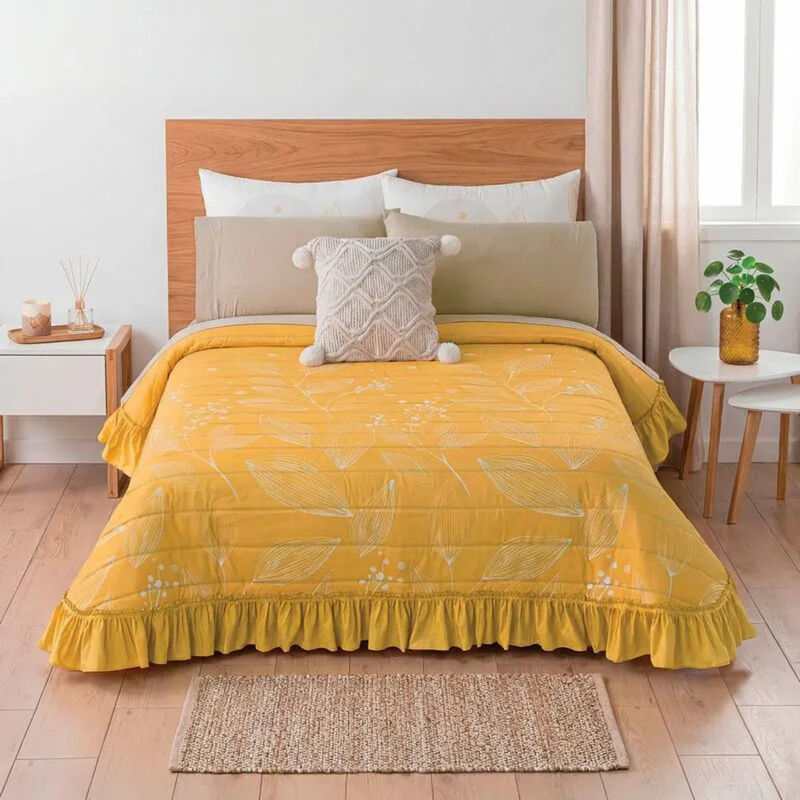 Colcha Neo Ocre Mostaza Matrimonial Con Fundas ... image number null
