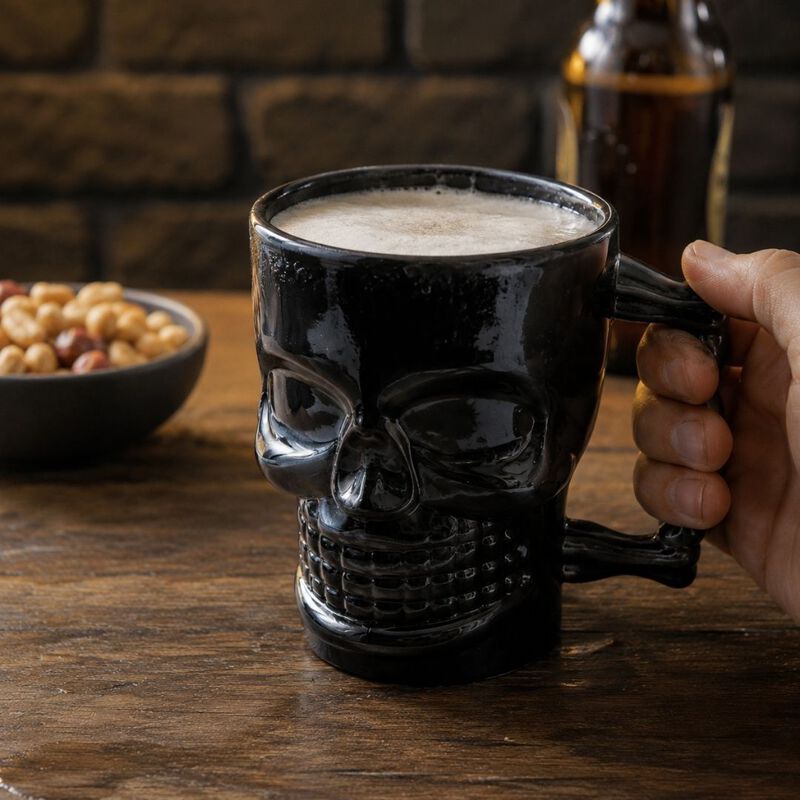 Tarro Cervecero De Cristal Ideen Calavera Negro... image number null