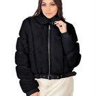 Chamarra Corta Peluche Cinturon Ajustable Negro Roosevelt A276