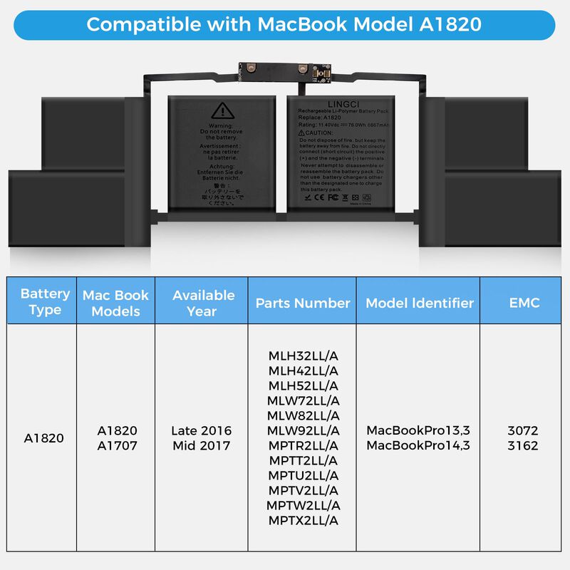 Bater&iacute;a Lingci A1707 11,4 V 78 Wh 6667 Mah Macb... image number null