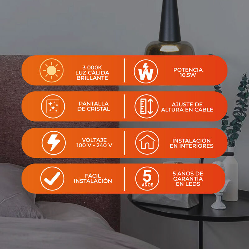 Lámpara Colgante LED de Cristal 1.50 m de Altur... image number null