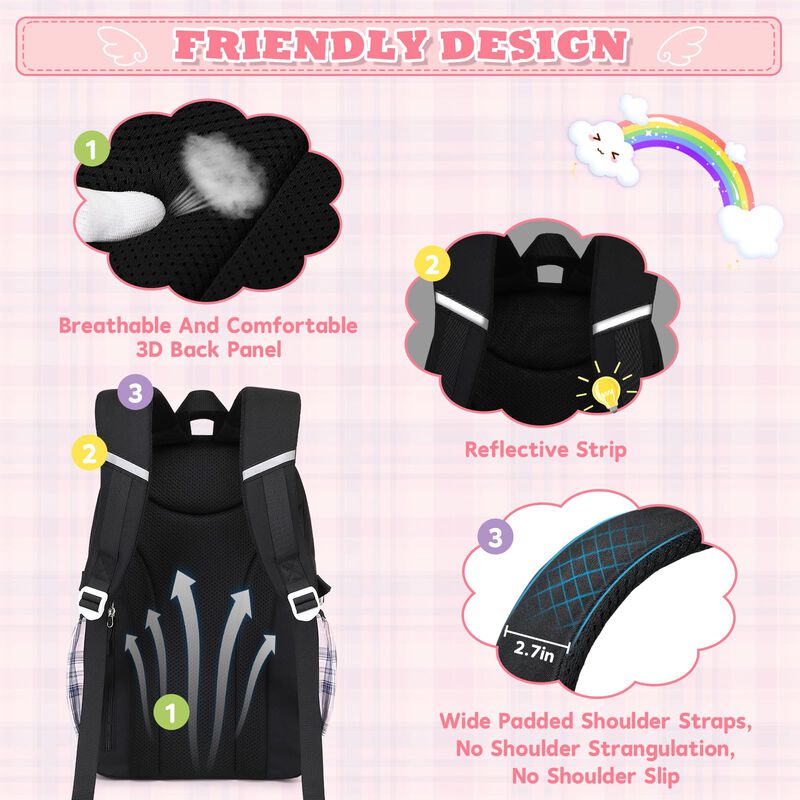 Mochila Musevos 43 cm Cuadros Gran Capacidad Pa... image number null