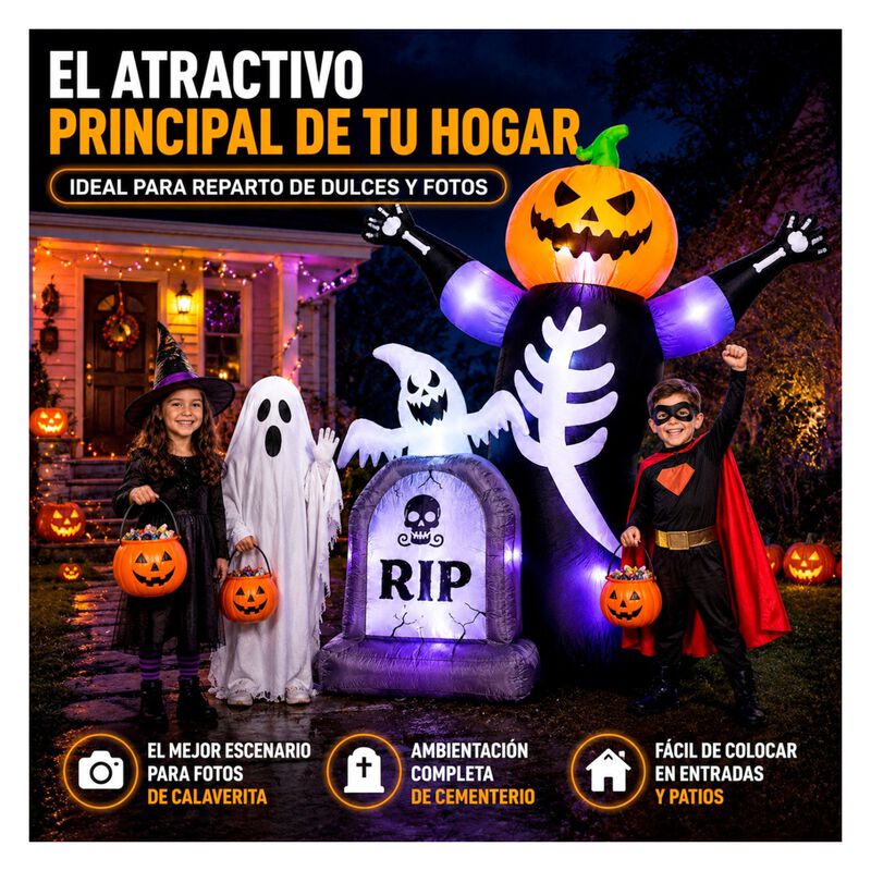Inflable Halloween Calabaza Esqueleto Tumba Fan... image number null