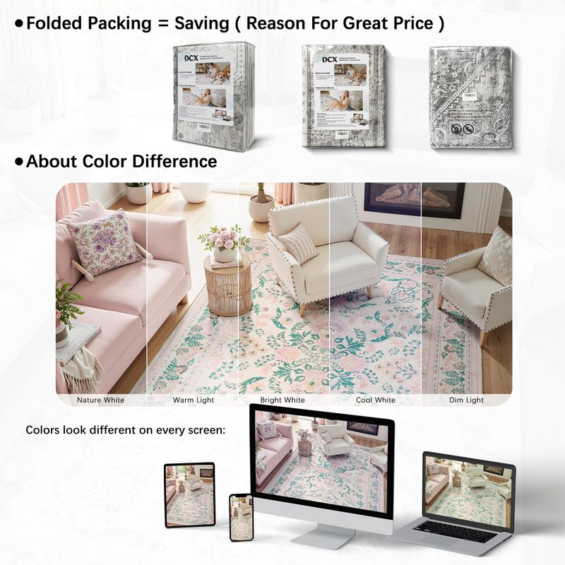 Alfombra Dcx 244x254 Cm Rosa Floral Lavable Par... image number null