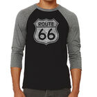 Camiseta Ragl&aacute;n de B&eacute;isbol Word Art Para Hombre - Ciudades De La Legendaria Ruta 66 - Negro Gris