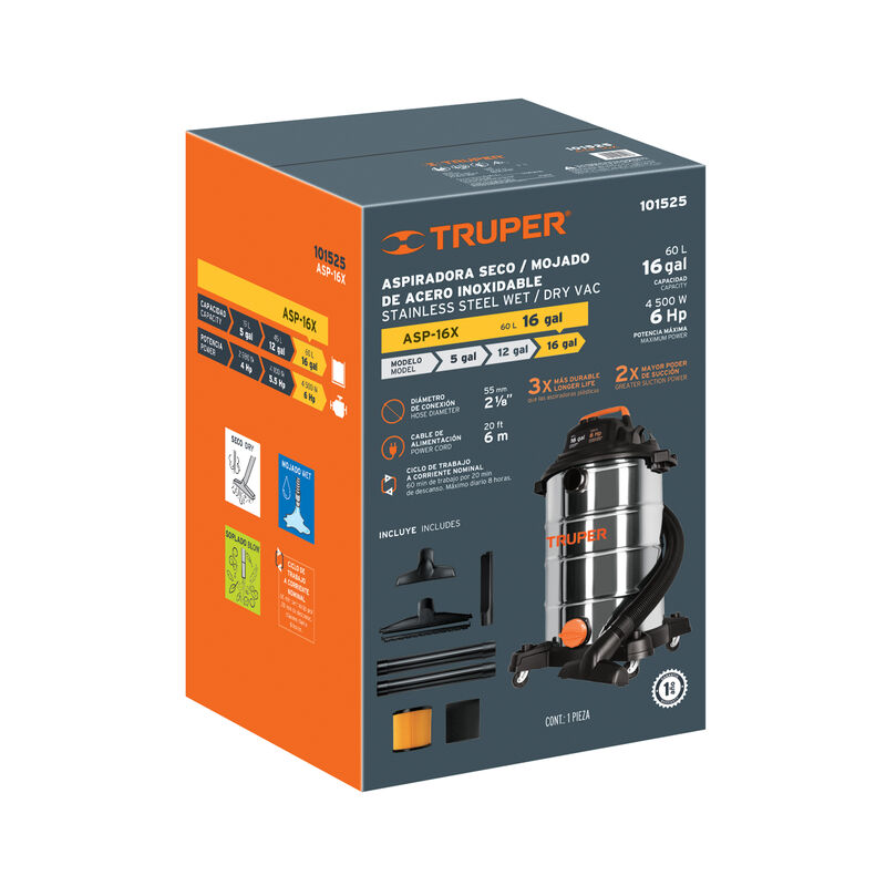 Aspiradora de S&oacute;lidos y L&iacute;quidos de 16 Gal En A... image number null