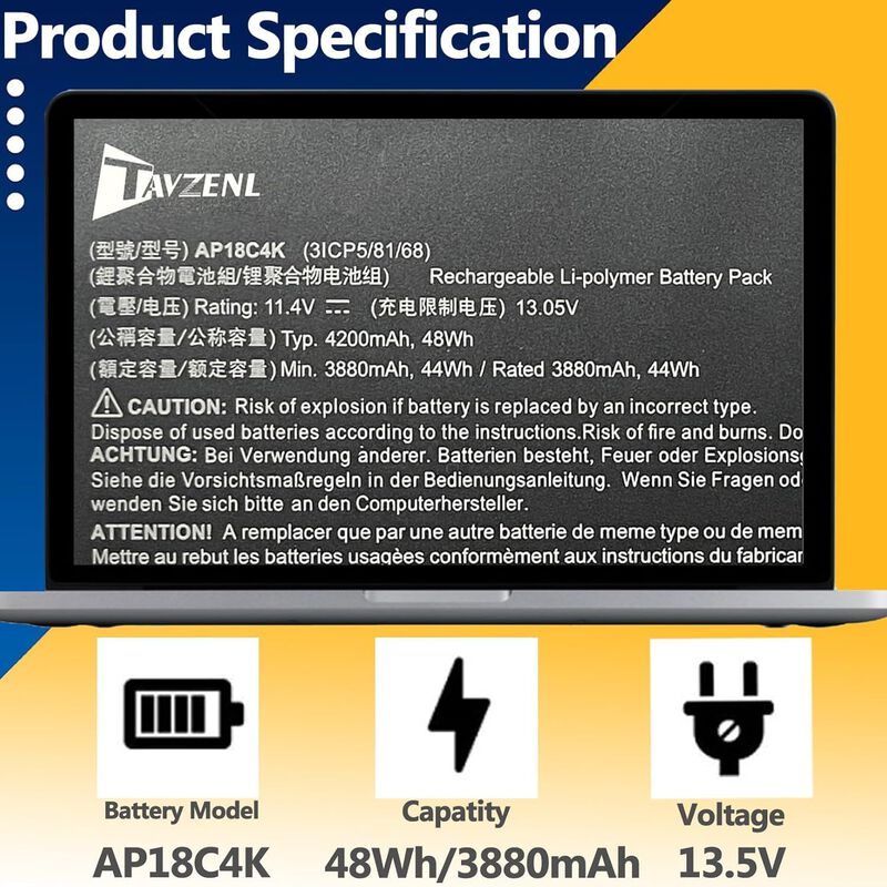 Bater&iacute;a Tavzenl Ap18c4k 48wh 11.4v Para Acer image number null