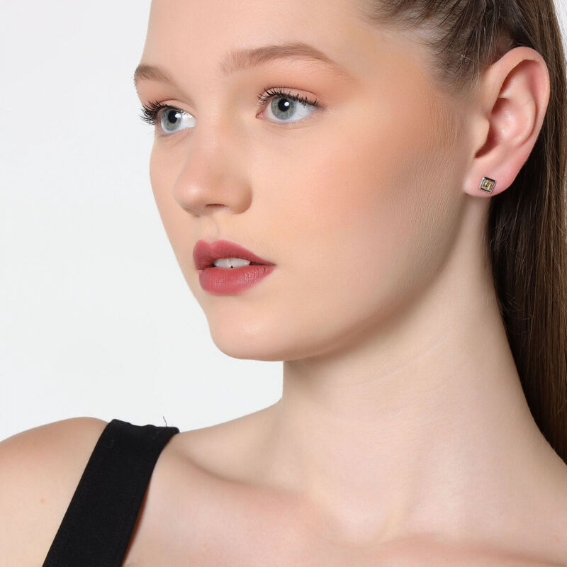 Aretes en Baño de Oro Blanco de 18K de Cuadro c... image number null