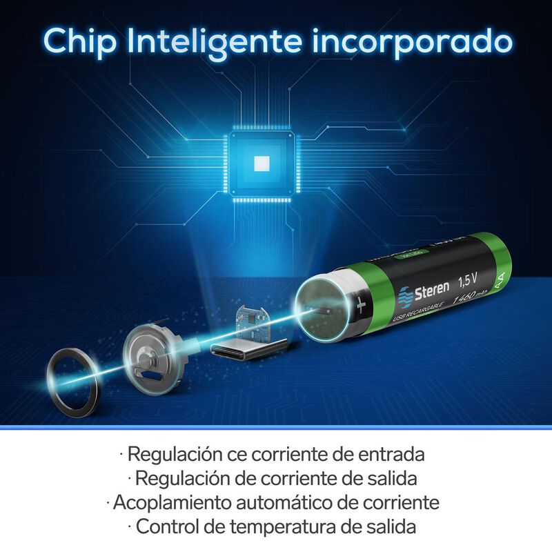 4 baterías recargables USB Li-Ion tipo AA, de 1... image number null