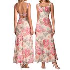 Vestido Midi Floral Parthea con Escote Cuadrado y Espalda Descubierta