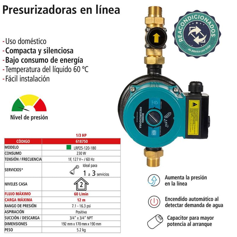 Bomba Presurizadora Iusa, 1/3 Hp, 3 Servicios, ... image number null