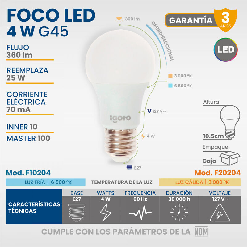 Paquete De 10 Focos Led G45 4w Mutilvoltaje E27 image number null