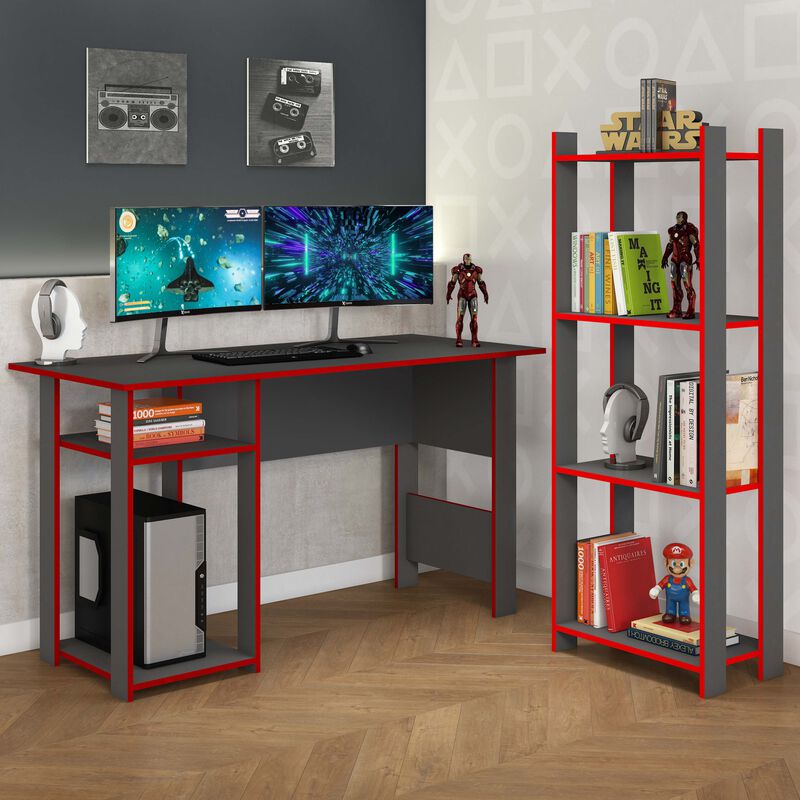 Kit Escritorio + Estante Gamer Skal Negro/rojo ... image number null