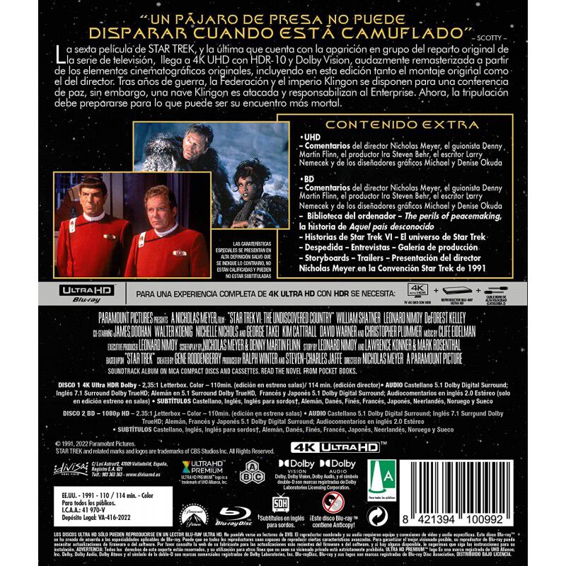 Star Trek VI: Aquel Pa&iacute;s Desconocido (4K UHD + ... image number null