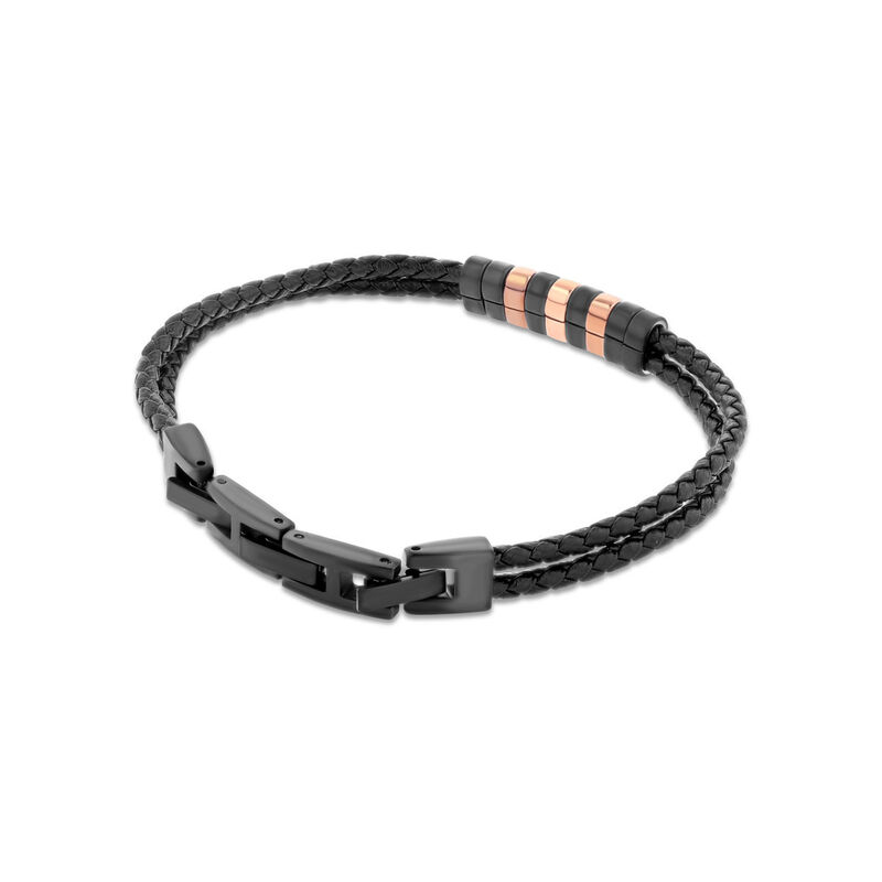 Pulsera De Piel Con Acero Negro Y Rosa image number null