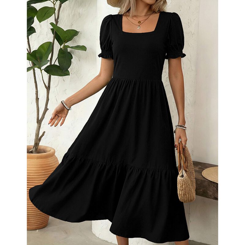 Vestido Midi Negro Zeagoo con Mangas Abullonada... image number null