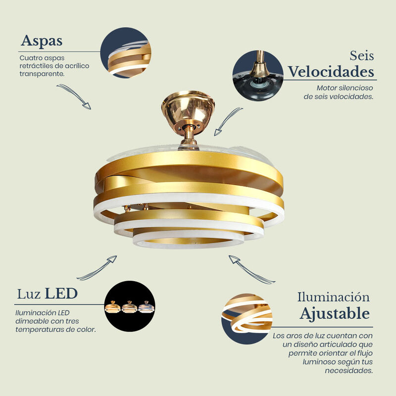 Ventilador de Techo MIL LUCES FANTASY Dorado Sa... image number null
